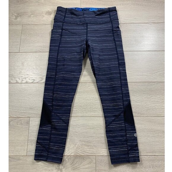 Lululemon Pace Rival Run Crop Leggings Cyber Stripe Naval Blue Black - Picture 6 of 16